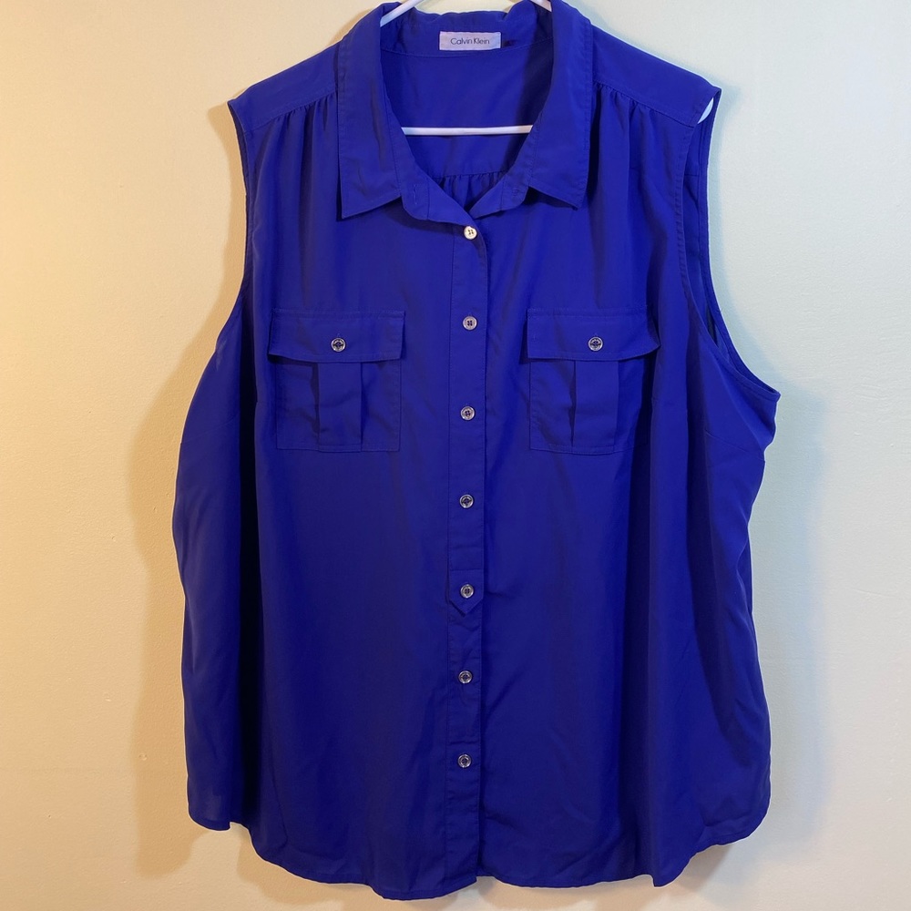 3X Calvin Klein Sleeveless Button-Down Shirt